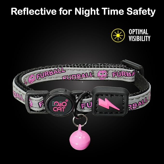 DOCO Cat Collar (Neck Girth - 3/8" x 7.5-12", Weight Upto - 13lb) Reflective Cat Collar with Bell, Breakaway Safety Buckle, Adjustable Nylon Strap for Kittens & Adult Cats (Black)