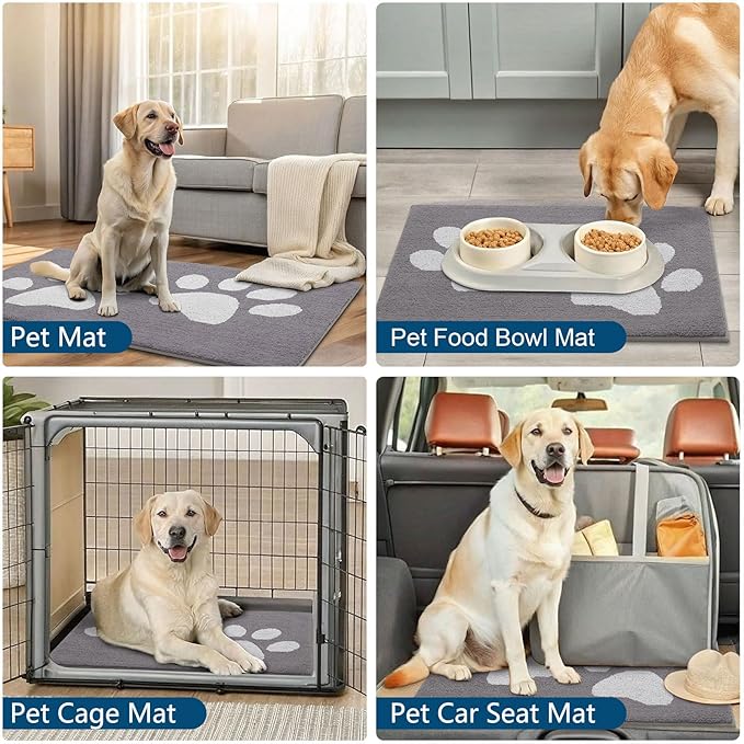 Buganda Dog Door Mat for Muddy Paws, Absorbent Dirt Trapper Washable Indoor Doormats, Non Slip Low-Profile Mud Mat for Dogs, Front Entrance Doormat for Inside Floor (59x24 Inches, Light Grey)