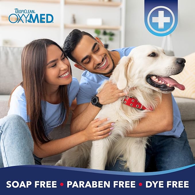 TropiClean OxyMed Dog Shampoo for Allergies and Itching , Medicated Oatmeal Shampoo for Dry Itchy Skin, Seborrhea, & Hot Spots, Cat Safe, 20oz.