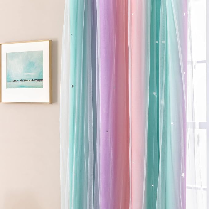 XiDi Curtains for Bedroom Decor, Kids Room Curtains for Girls Rainbow Colour