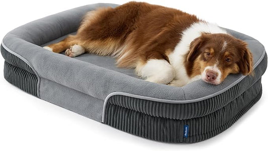 Bedsure L Plus Orthopedic Dog Beds Large Sized Dog - 360° Oval Bolster Large Dogs Bed for Senior Dogs with Waterproof Washable Cover, Big Comfort Pet Sofa Couch with Ultra-Soft Fleece, Grey, 38"
