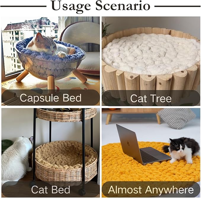 Cat Knitted Bed Mat, Extra-Soft Washable Warm Round Pads Cushions for Indoor Kittens, Cat Trees Towers, Perfect for Kneading and Sleeping (White,X-Large)