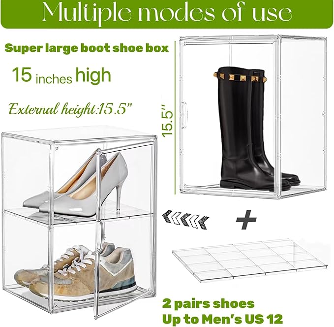 XX-Large Clear Boot & Shoe Display Case with Divider, 2 Pack