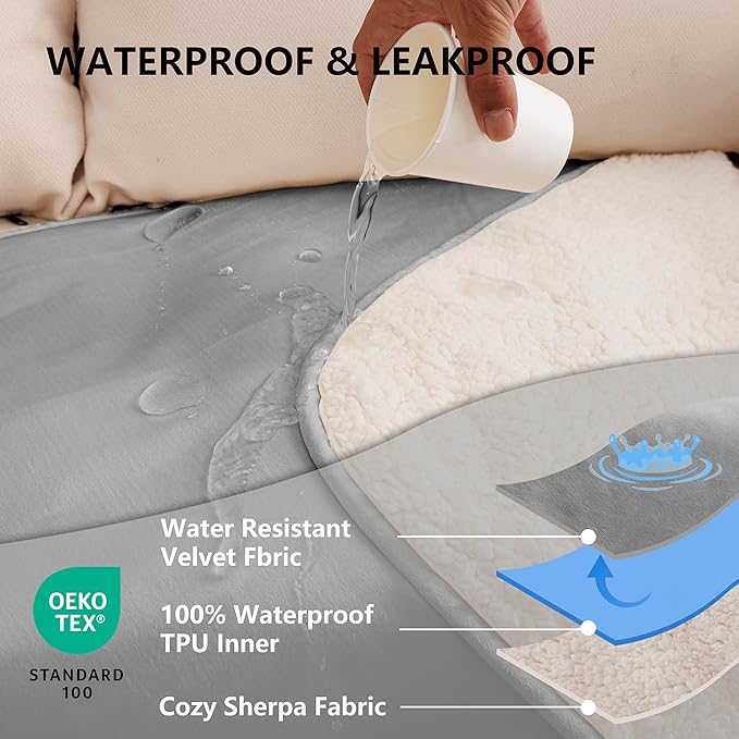 Waterproof Dog Blanket for Small Dog, Leak Proof Pet Couch Sherpa Throw Blankets for Cat, Reversible Sofa Bed Protector Machine Washable-25 x35,Darkgrey