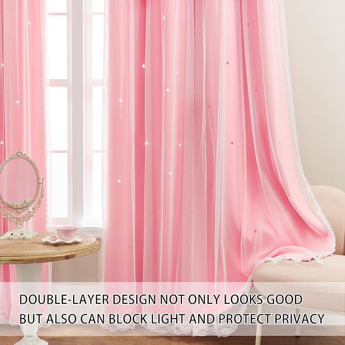 XiDi Pink Curtains for Bedroom Decor, Girls Room Blackout Curtains, Kids Room