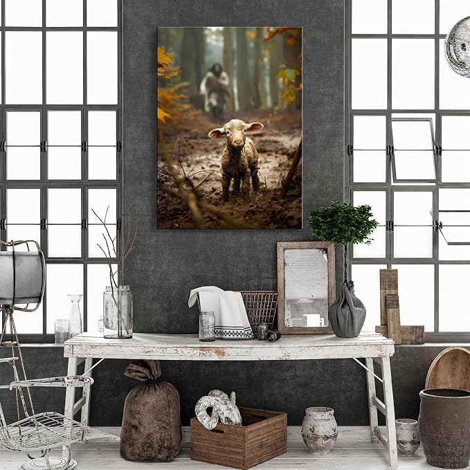 Large wall art for living room Jesus Running After Lost Lamb Picture for home