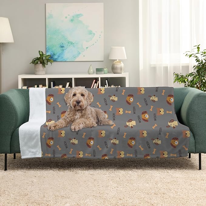 Grey Woof Sherpa Pet Lightweight Blanket - 50" x 60" - Cute for Dogs - Gifts and Puppy Essentials - Printed in America