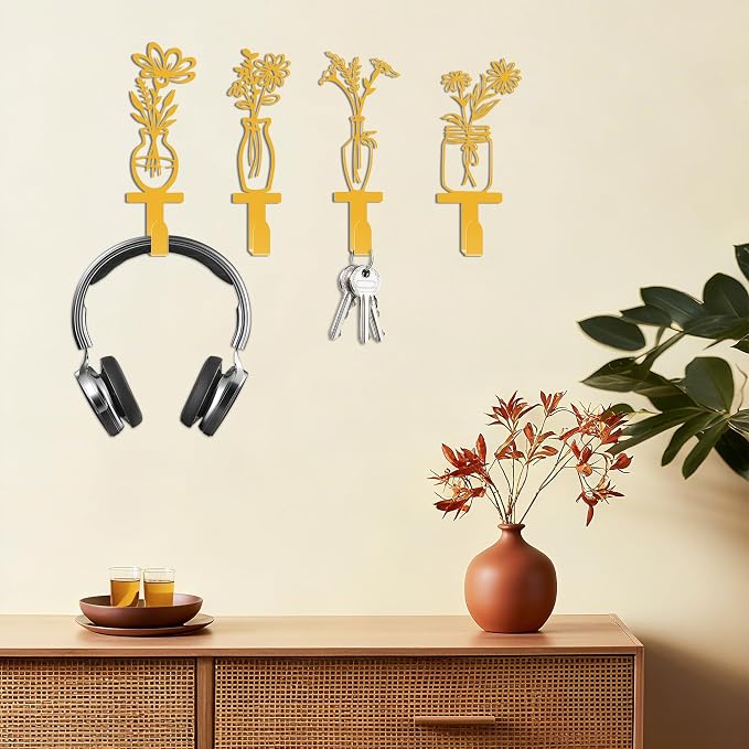Decorative Wall Hooks, Metal Flowers Wall Decor