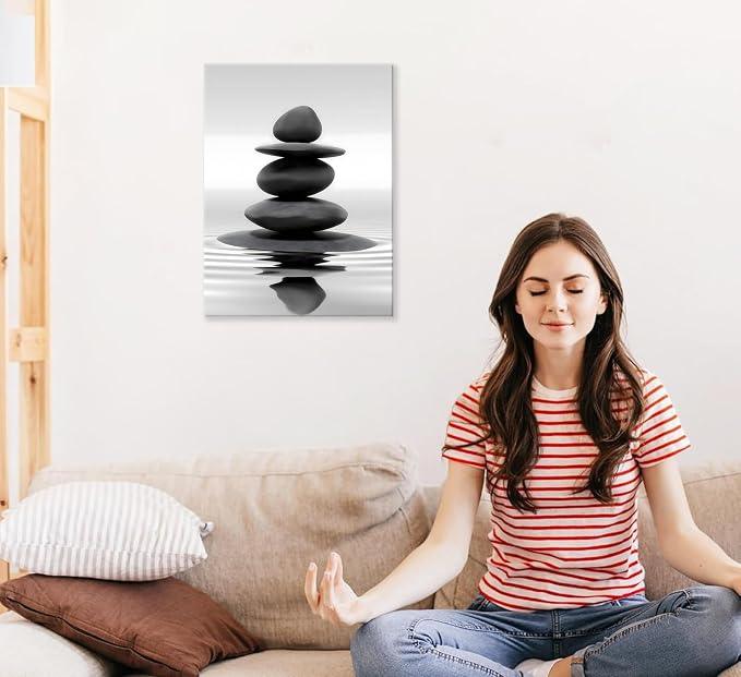 Zen Canvas Wall Art Black Stacked Stone Poster Print