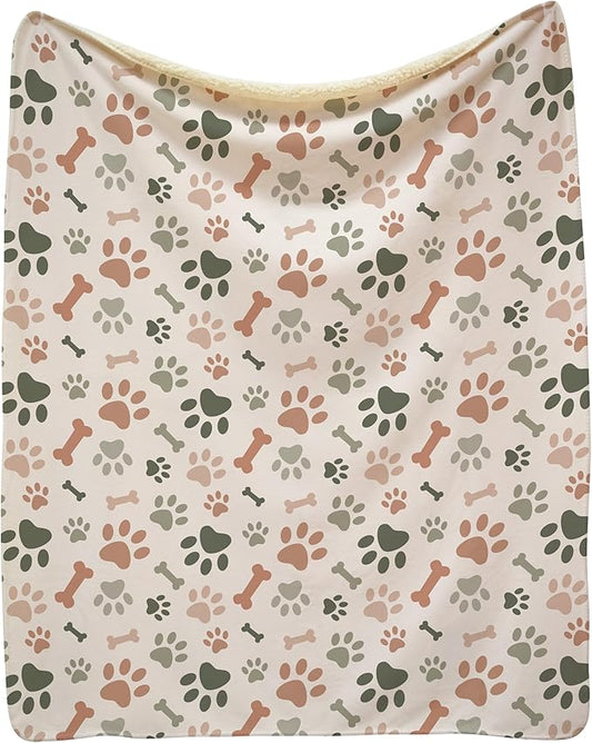 Cream Paw Print Sherpa Pet Lightweight Blanket - 30" x 40" - Cute for Dogs - Gifts and Puppy Essentials - Printed in America