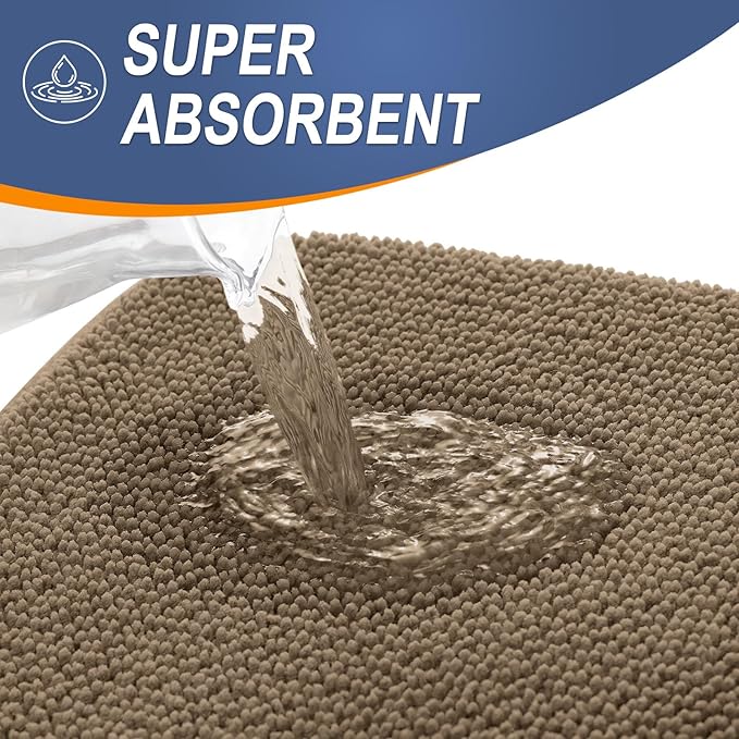 OLANLY Thick Memory Foam Bath Mat Rug 44x24, Extra Soft Absorbent Bathroom Rug, Quick Dry Bath Mats, Non-Slip, Machine Washable Carpet for Bathroom, Tub and Shower, Home Decor Accessories, Tan