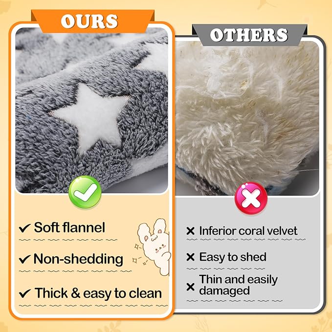 MEWTOGO 15.7 x 14In Rabbit Bed - Thickened Soft Bunny Concave Bed, Cuddle Cushion Plush Mat with Cotton Lounger Pillows for Cage Sleeping Indoor Bunny Gifts, Gray-Star