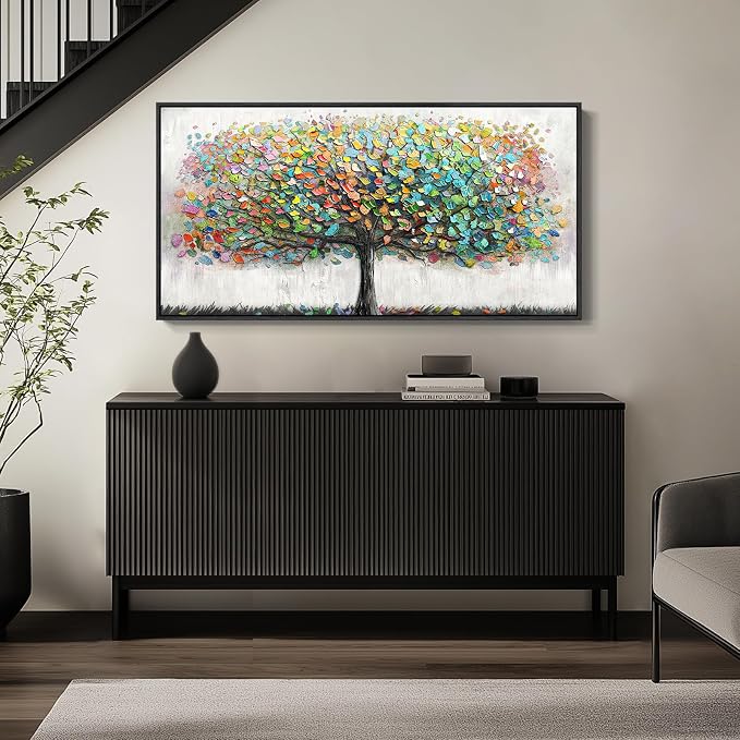Large Framed Tree of Life Colorful Wall Art, Modern Canvas Prints Paintings