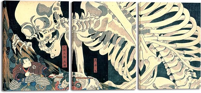 Wieco Art 3 Piece Witch and Skeleton Ukiyo-E by Utagawa Takiyasha Historic