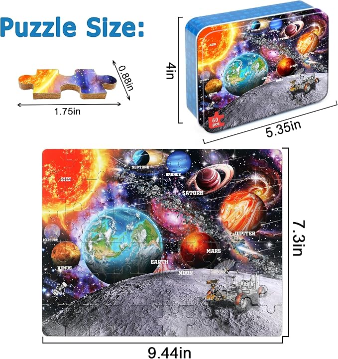 Puzzles for Kids Ages 4-6, 60 Piece Puzzles for Kids Ages 3-5 in Metal Box | Educational Space Jigsaw Puzzles Kids Puzzles,Childrens Puzzle Games Puzzle Toys for Girls and Boys
