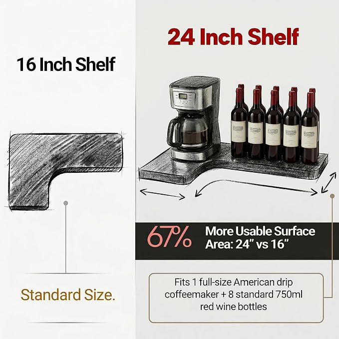 16 Inch Solid Wood Floating Corner Shelves 3 Pack