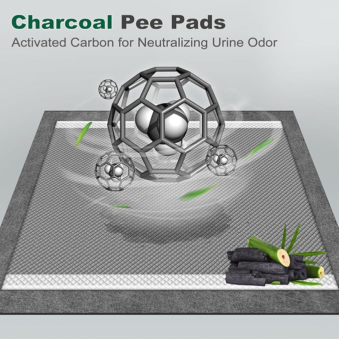 MIZOK Pee Pads for Dogs Charcoal, 28"x30" Large Wee Wee Pads for Dogs, Superior Odor Protection, Super Absorbent & Leak-Proof, Puppy Pads with Adhesive Tabs, Thick & Heavy (50 Counts)