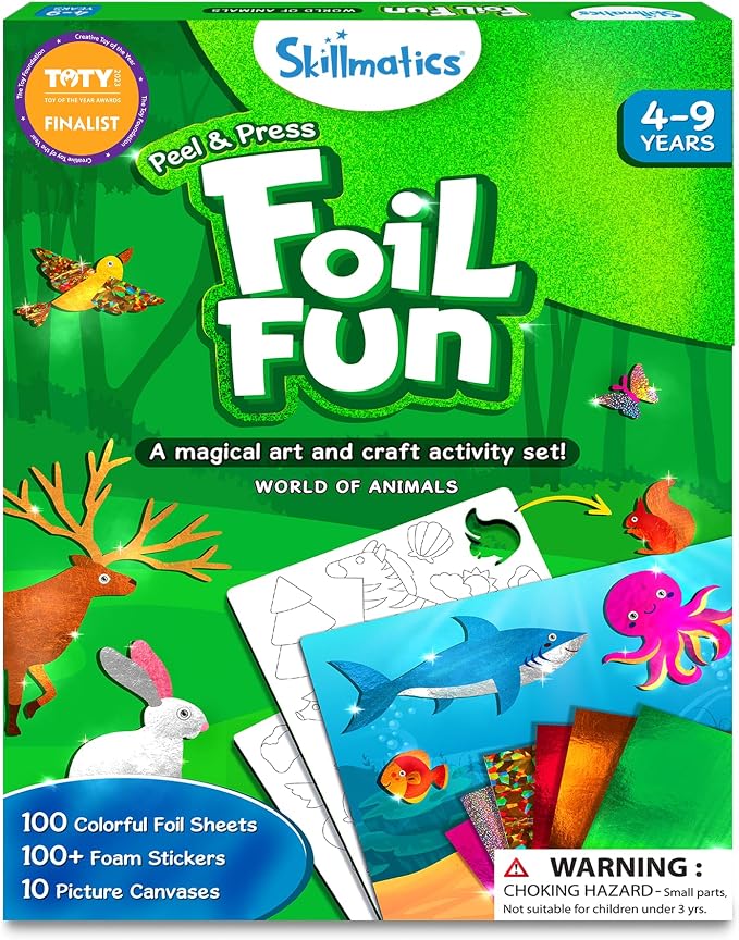 Skillmatics Foil Fun Animals, Foil Art & Craft Kit, Gift for Boys & Girls | Travel Toys, Sticker Activity Kit, Fine Motor Skills, DIY Mess-Free Art, Screen-Free, Gifts for Kids Ages 4, 5, 6, 7, 8, 9