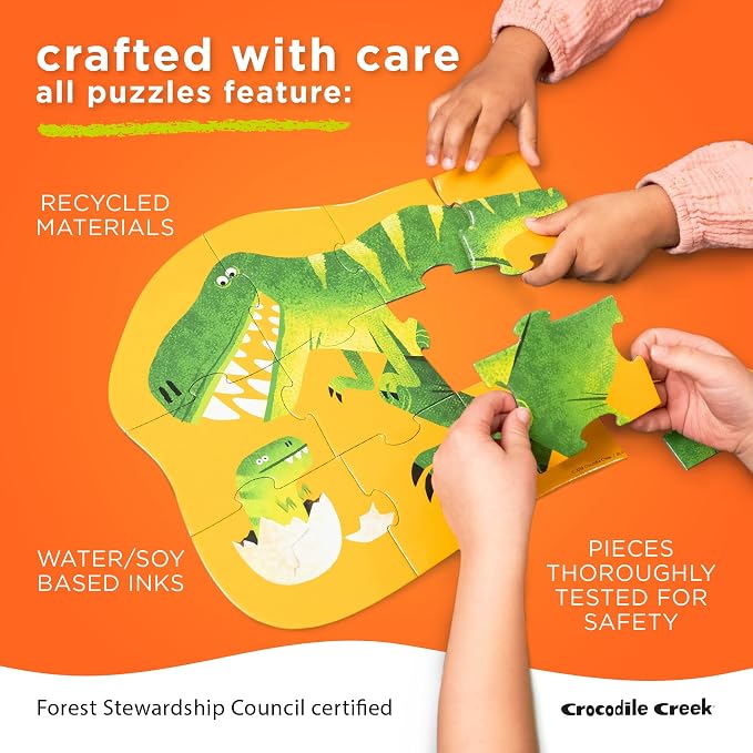 Crocodile Creek 36-Piece Jigsaw Floor Puzzle - Fun Floor Puzzles for Kids Ages 3-5 - Heavy-Duty Shaped Box for Storage - Jungle Friends - 24" W x 18" H Finished