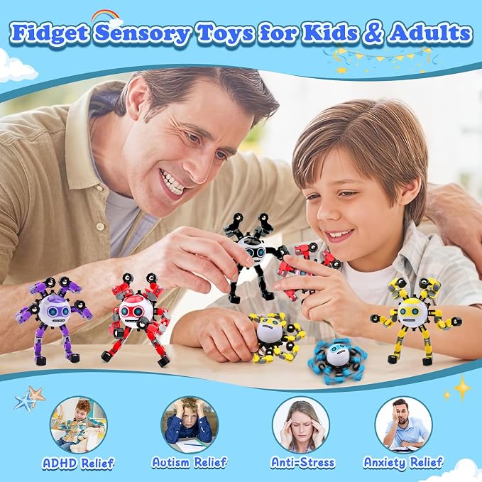 5 PCS Travel Toys Transformable Fidget Spinners Toys for Kids and Adults Sensory Toy for Boys Teens Stress Relief Autism ADHD Cool Road Trip Travel Essential Birthdays Gifts for Party Favors