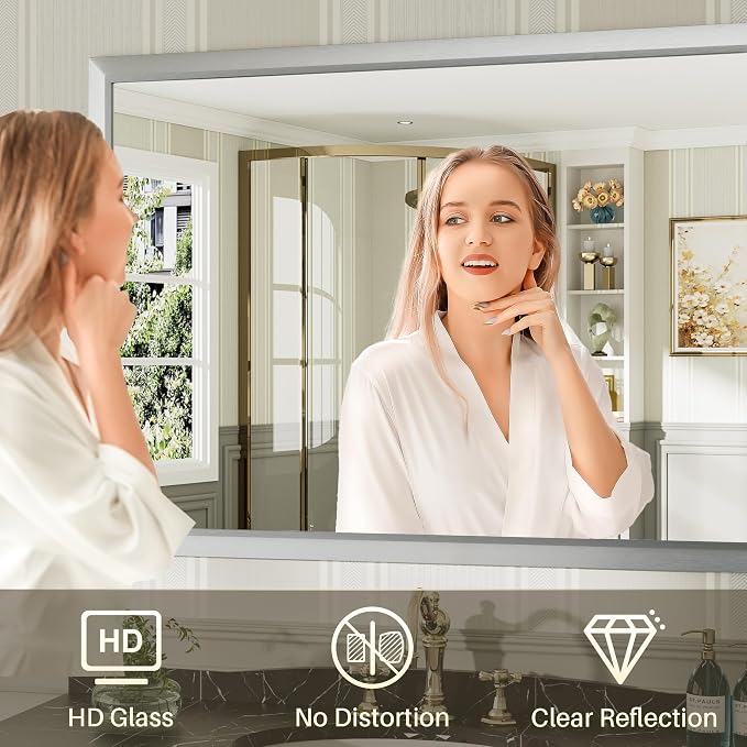 40x30 Inch Brushed Silver Bathroom Mirror