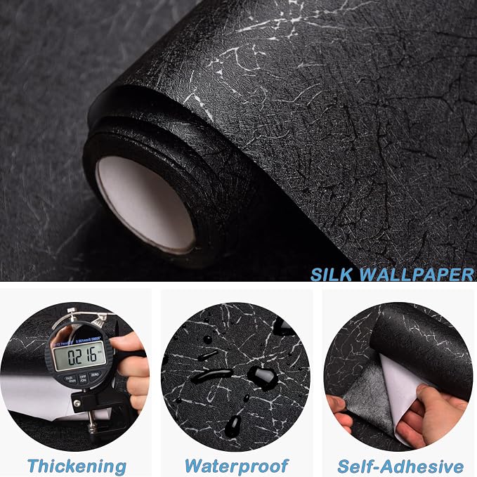 Cohoo Home Black Silk Peel and Stick Wallpaper