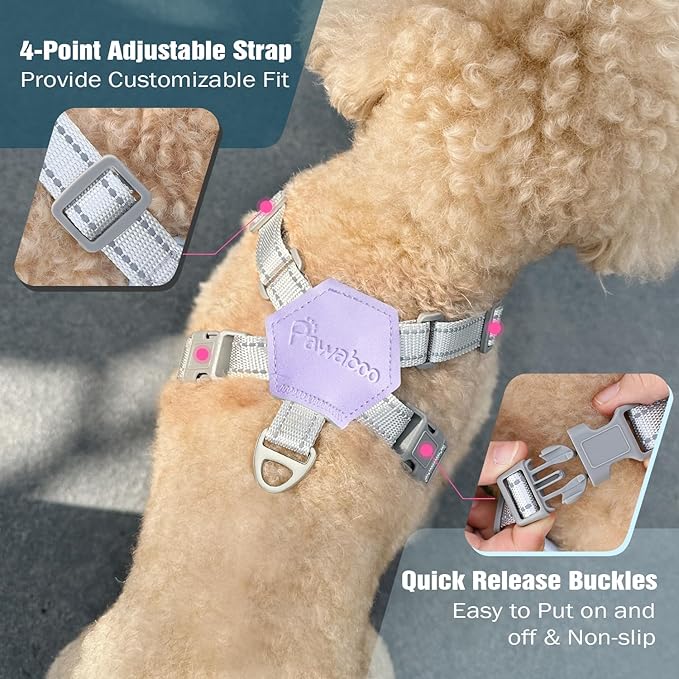 Pawaboo Small Dog Harness and Leash Set, Puppy Harness X-Frame No Pull No Choke, Dog Vest Harness Adjustable for Small Medium Sized Dogs,Soft Breathable Pet Harness for Walking Outing, M, Purple Plaid