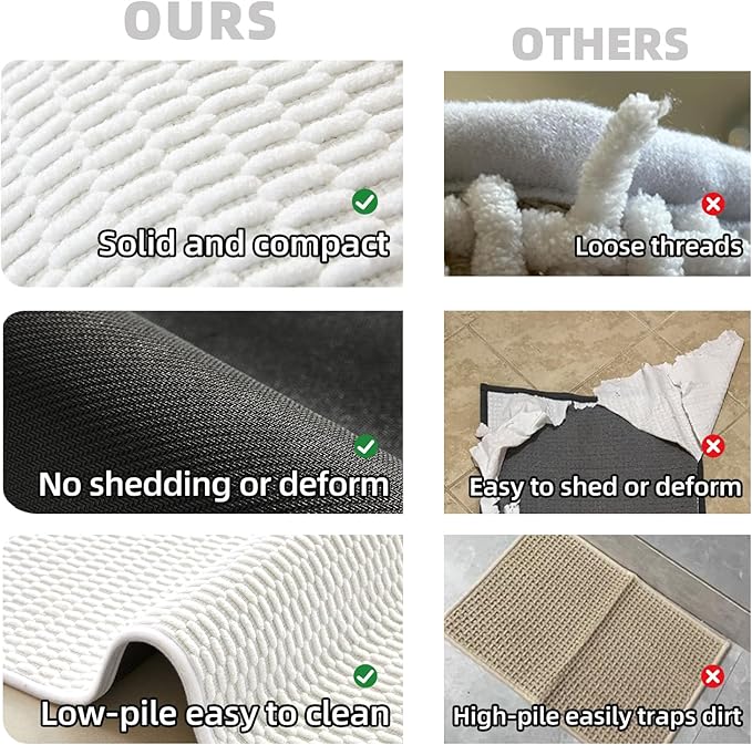 Bathroom Runner Rug, Long Bath Mat Washable Thin Quick Dry Low Pile Bathroom Runner Rugs 24 x 60 Non Slip, White 24"x60"