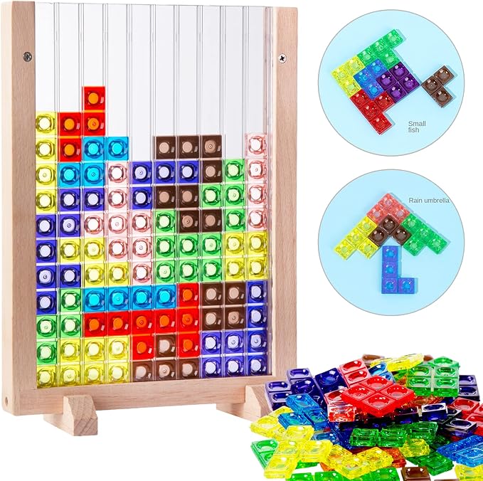 Building Blocks Puzzle Game Toy, Plastic Brain Teaser Toys with Vertical Wood Frame, Russian Stacking Toys for Kids Early Educational Games Montessori Toys for Boys & Girls