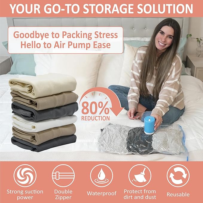 Cozy Essential 16 Pack Travel Vacuum Storage Bags with Rechargeable Wireless Electric Pump for Luggage, Suitcase, Carry-on Size Vacuum Seal Compression Space Saver Bags for Clothes and Clothing Travel