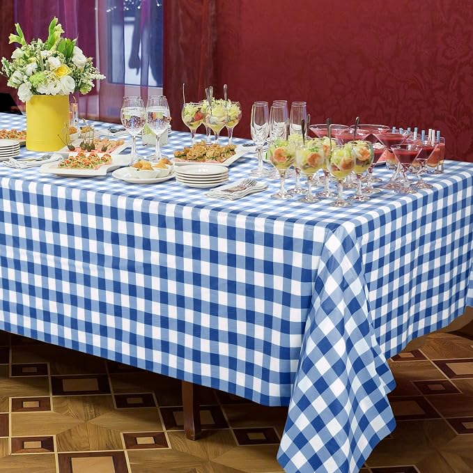 Kochorie 54 Inch x 300 Ft Blue Checkered Plastic Table Cloth Roll Disposable