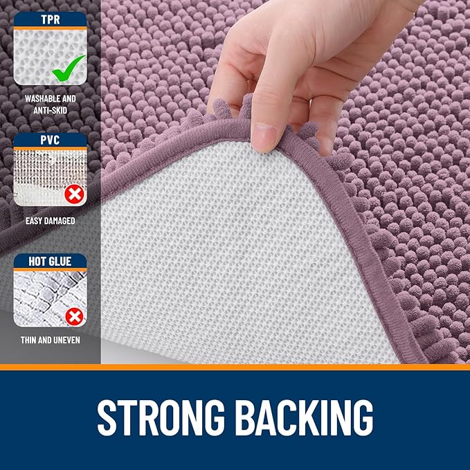 OLANLY Bathroom Rugs 59x24, Extra Soft Absorbent Chenille Bath Rugs, Rubber Backing Quick Dry, Machine Washable Bath Mats for Bathroom Floor, Tub and Shower, Home Decor Accessories, Deep Plum