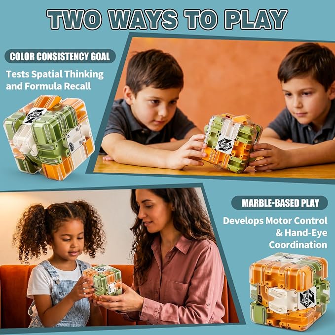 3D Maze Cube Ball Puzzle Brain Teaser for Adults & Kids, Educational Learning Toys Logical Thinking, Family Board Games Tabletop, Durable Puzzle Cube (Green&Brown&White, 2.7x2.7x2.7)