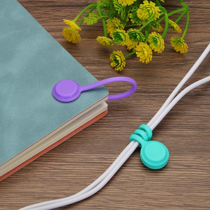 MECCANIXITY Magnetic Cable Clips 4.3 Inch x 0.6 Inch Rose Red Magnetic Cord Organizer Cable Ties Reusable Twist Ties for Home, Kitchen, Office, 10 Pcs