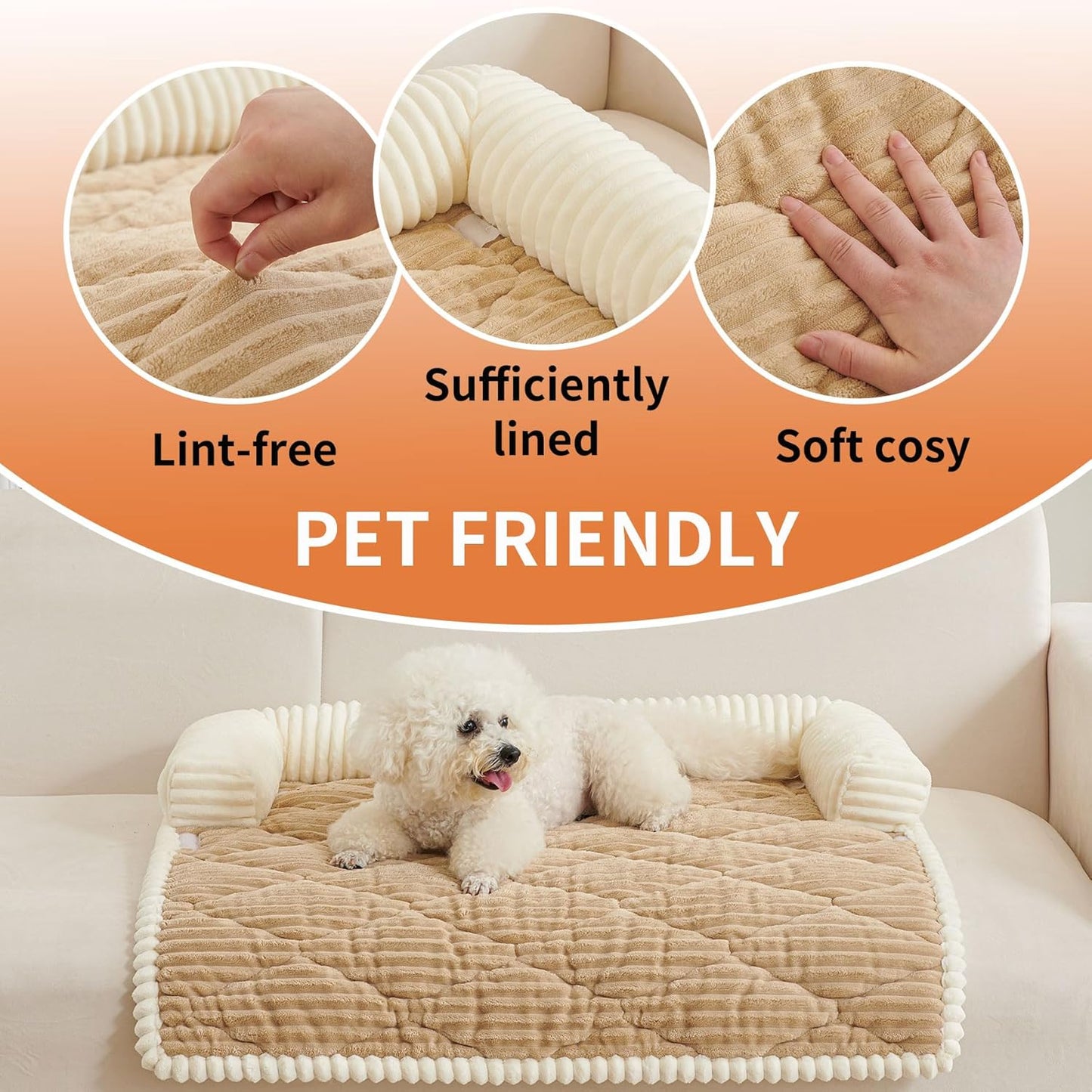 HAOMAIJIA Dog Couch Bed for Large Dogs, Non Slip Pet Couch Covers for Sofa Thick Soft Washable Dog Couch Cover Protector All Seasons Universal Dogs and Cats Bed Mat (Khaki, Large)