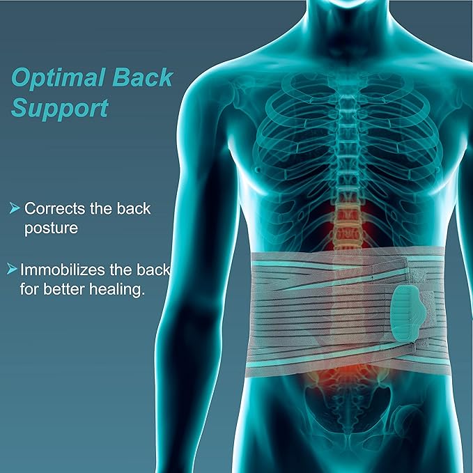 TYNOR Lumbar Support Belt Breathable Compression Lower Back Brace, Adjustable Waist Lumbar Support Brace for Men & Women, Herniated Disc, Sciatica, Back Pain & Heavy Lifting (XXL, Grey)