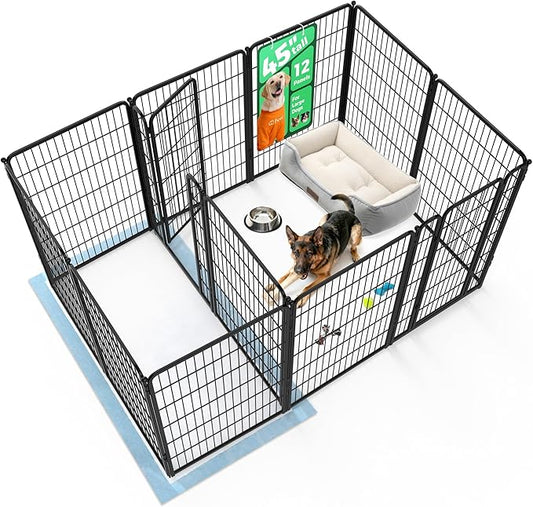 FXW Homeplus Unleashed Indoor Dog Playpen - Stress-Free and Safe Play, Heavy Duty 45 Inch 12 Panels with Connectors (Pack of 2) for Puppy and Small Dogs, Black│Patented