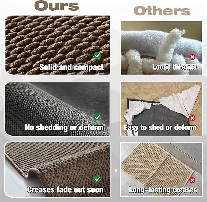 Bathroom Rugs Non Slip Washable, Super Absorbent Thin Bath Mat Small Quick Dry Low Pile Bathroom Rug, Brown 16" x 24" / 1'4" x 2'