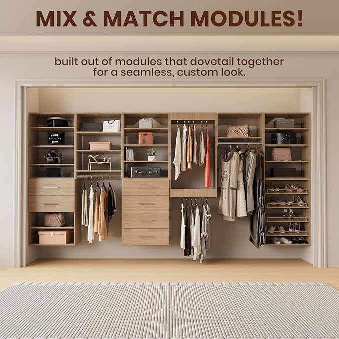 ROOMTEC 25.5" Shelf Short Tower Closet Unit, Modular Closet System with Shelf, Wardrobe Organizer for Bedroom or Walk-in Closet, Wall Mounted, Customizable Clothes Storage Unit, Wood