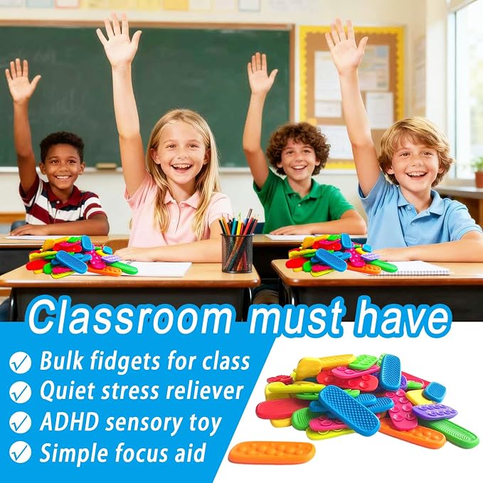 24 Pack Fidget Toys Bulk for Kids: Textured Worry Stones, Quiet Sensory Fidgets Gift Bulk for Classroom Prizes, Toys for Autistic Kids 5-7, Goodie Bag Stuffers for Age 3-5 4-8 Girls Boys