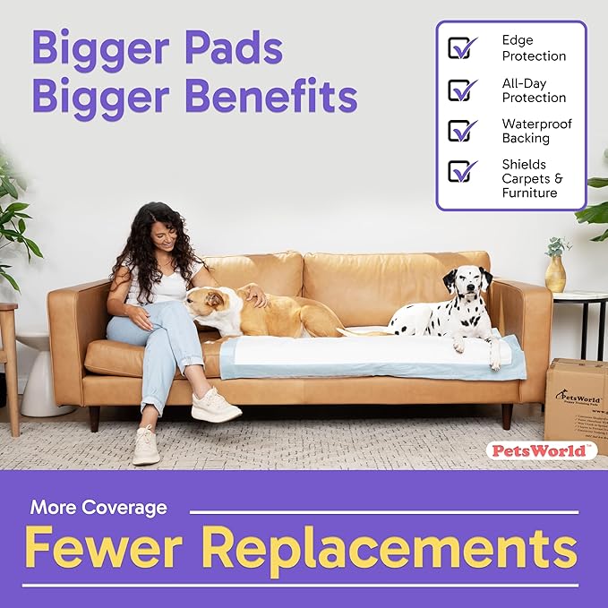PetsWorld Enormous Dog Pee Pads 37"x54" 600 Count – XXXL Pet Pee Pads for Giant Dogs & Pets, Heavy Duty Leak-Proof Dog Training Pads, Super Absorbent Quick-Dry Potty Pads with Adhesive Tabs