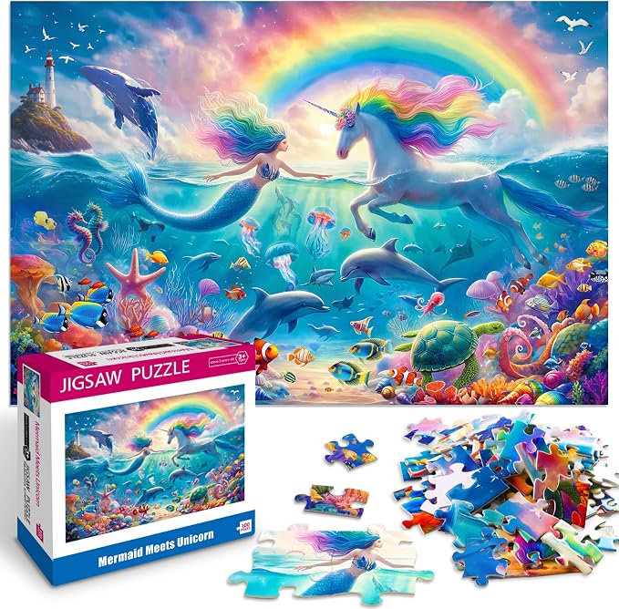 100 Piece Puzzles for Kids Ages 6-8 8-10 Mermaid Unicorn Puzzle for Girls 4-6 Years Old 100 Piece Jigsaw Puzzle for Adults Toddler Children Learning Educational Puzzles Toys Gifts for Girls Boys