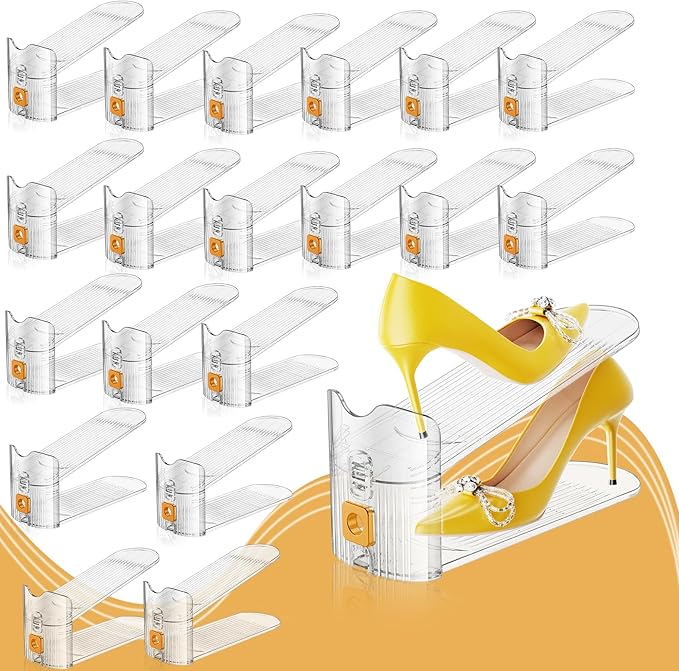 FENRUNXU Shoe Slots Organizer for Closet, Shoe Stacker Organizer Double Layer Stack Shoe Rack, Shoe Display Shelf 50% Space Saver Storage Holder for Closet, 20PACK