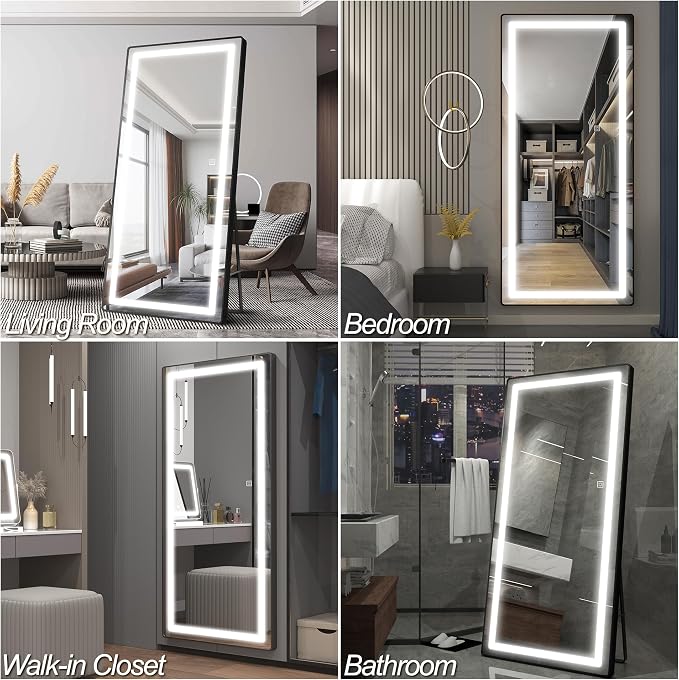 FENNIO Full Length Mirror with Lights, Free Standing Lighted Floor Mirror