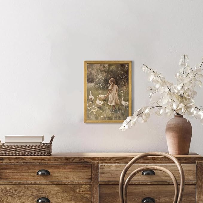 Wood Framed Canvas Wall Art, Vintage Girl