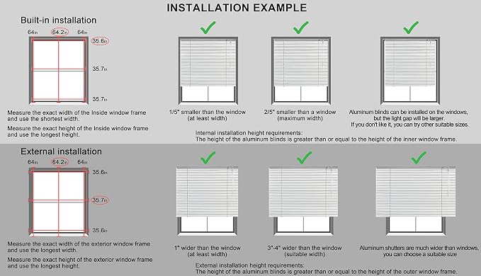 YIIBAII Mini Blinds Suitable for 41" W x 64" H Windows 1" Aluminum Horizontal