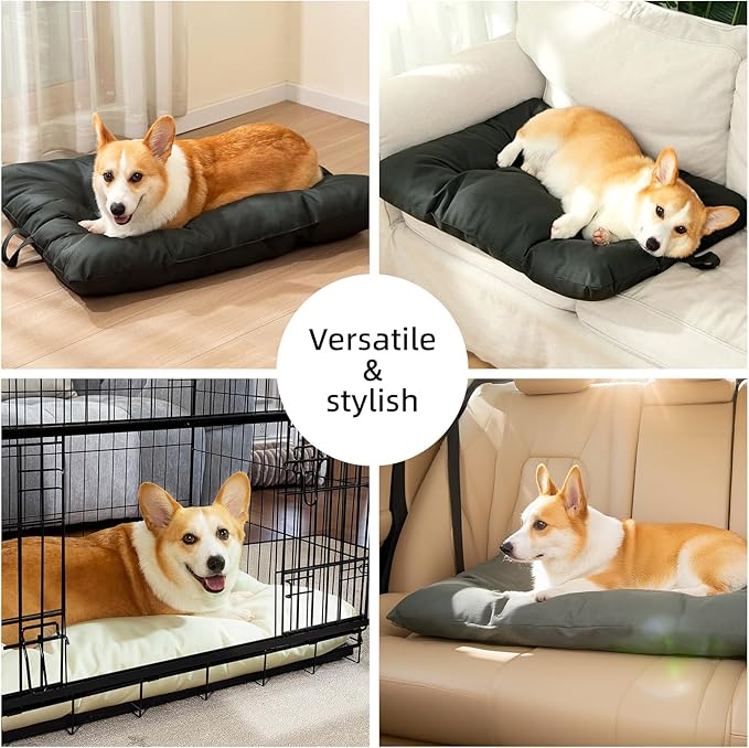 Chew Resistant Dog Bed for Small/Medium Dogs - Durable 29”x18” Kennel Pad with Soft Plush Filling, Machine Washable Crate Mat for Aggressive Chewers, Indoor Outdoor Pet Bed, Black