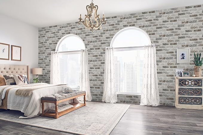 Guvana 17.3"×394" Brick Wallpaper Grey and Brown Self Adhesive Wallpaper 3D