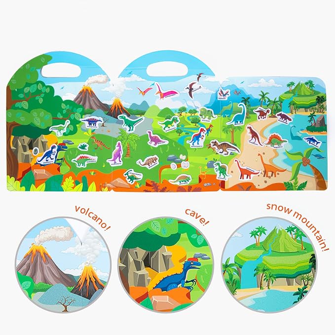 Jelly Reusable Sticker Books, Portable Travel Toys Sticker Activity Book for Kids 3+ Year Old Girls Boys, Animal Insect Dinosaur Ocean Space Car