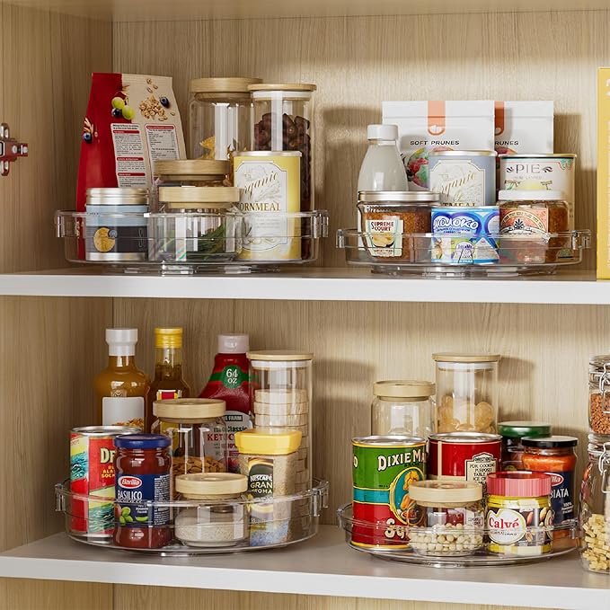 LAMU 4 Pack 12in Lazy Susan Organizer, Clear Lazy Susan Turntable for Cabinet, Refrigerator, Table Top, Kitchen, Bathroom, Pantry Organizers and Storage